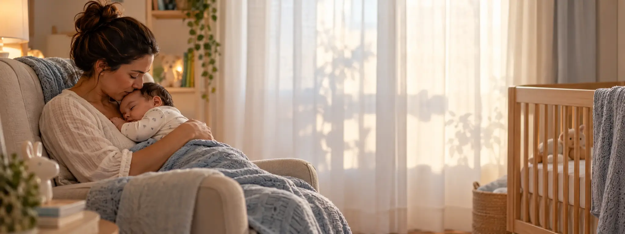 Mãe acolhendo bebê durante a rotina de sono